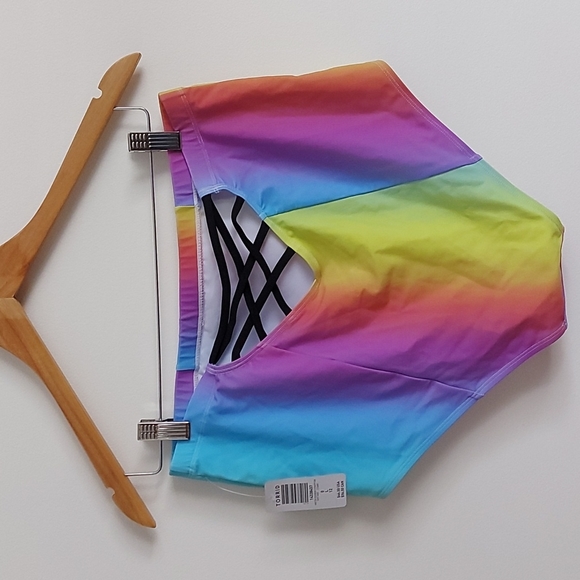NWOT Torrid Rainbow Black Strappy Back High Rise Swim Bottoms Size 0/L/12 - Picture 2 of 5